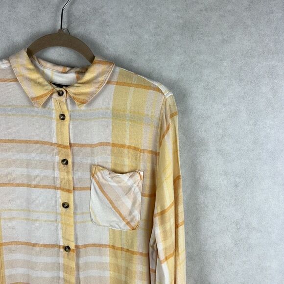 Topshop Yellow Plaid Front Pocket Button Up - Picture 3 of 10